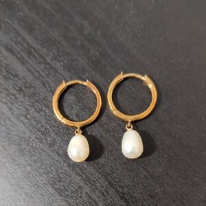 J. Crew Small Pearl Hoop Earrings